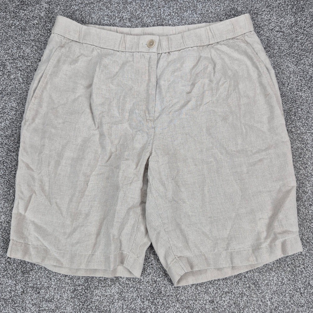 Eileen Fisher 100% Organic Linen Shorts Womens Medium Beige Elastic Waist